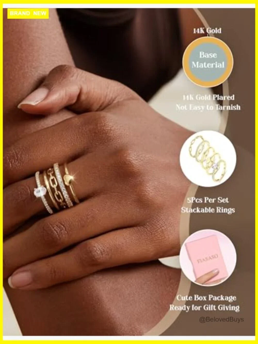 5Pcs Dainty Stackable Rings 14K Gold Plated CZ Stacking Rings Set Sizes 5-10